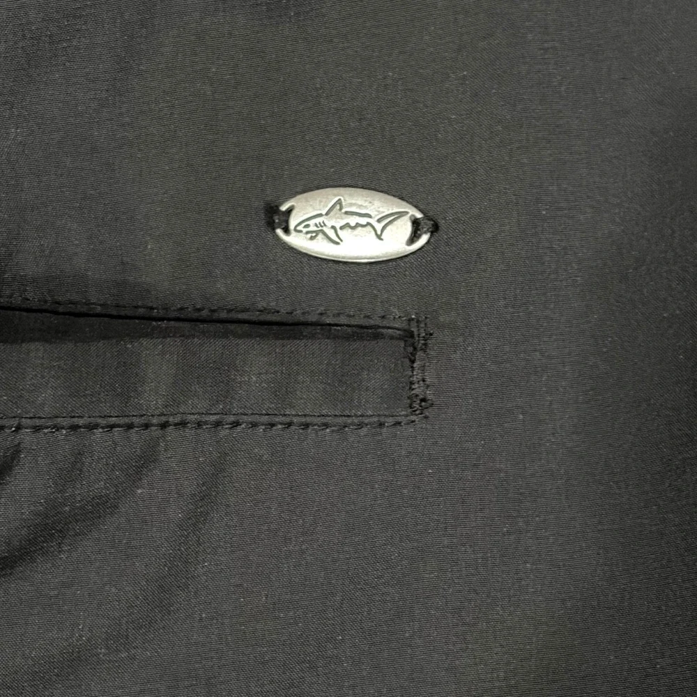 Greg Norman Mens‎ Blk Golf Pants 40x29 Flat Front Performance Stretch Shark Logo